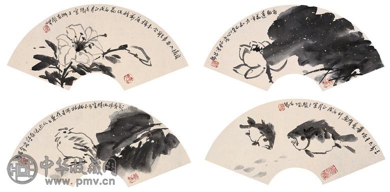 吴昌卿 2006年作 杂画册 扇片(4帧) 水墨纸本