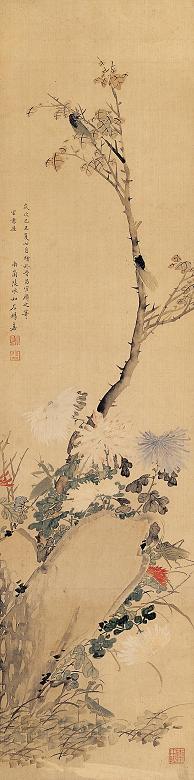 左锡嘉 丑(1889年)作 花卉草虫 立轴 设色绢本