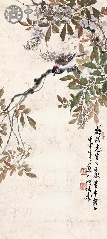 冯遂川 甲申(1944年)作 花鸟 立轴 设色纸本