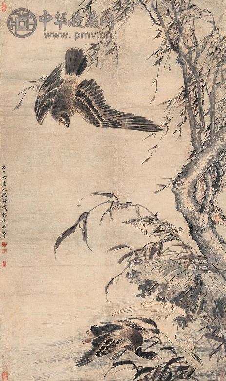 沈铨 1758年作 花鸟 立轴 设色纸本