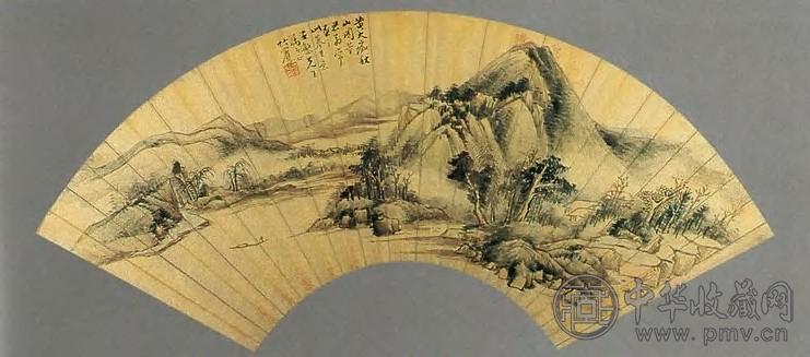 沈焯 秋山图 扇面 设色金笺