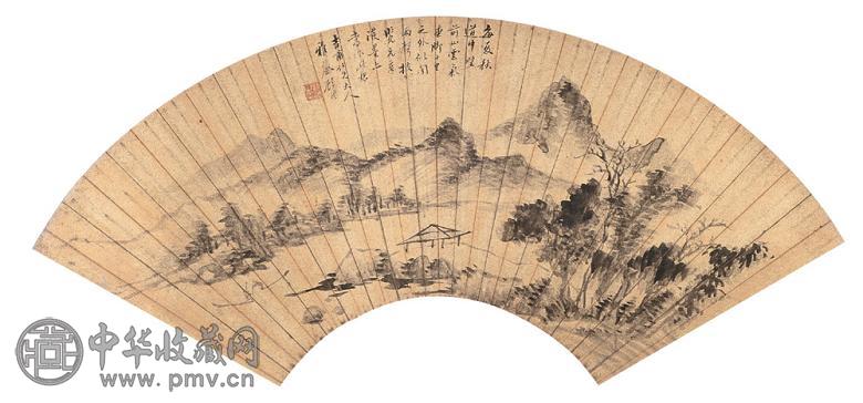 顾沄 金地山水扇面 镜心 水墨纸本