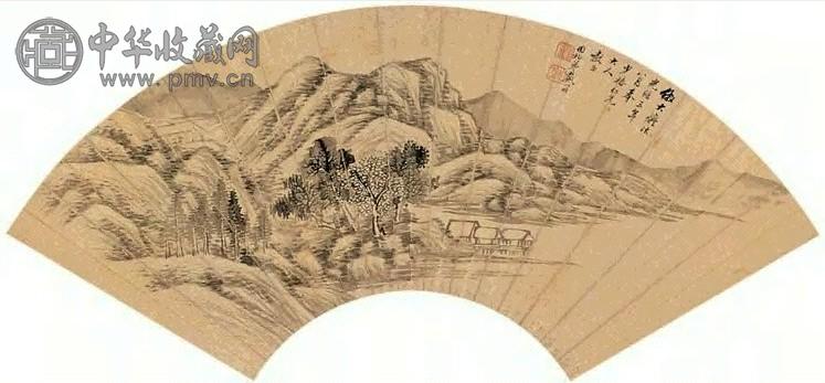 戴以恒 丁丑(1877年)作 山水 扇片 水墨洒金笺