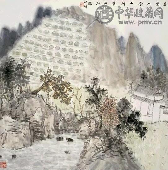 何加林 茶山春浓 立轴 设色纸本