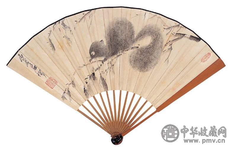 虚谷 清 松鼠图 成扇 纸本