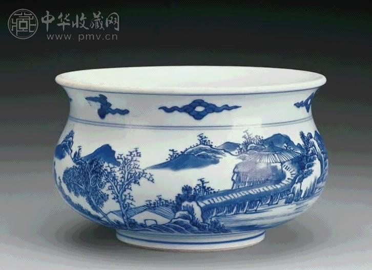 清康熙 青花山水纹炉