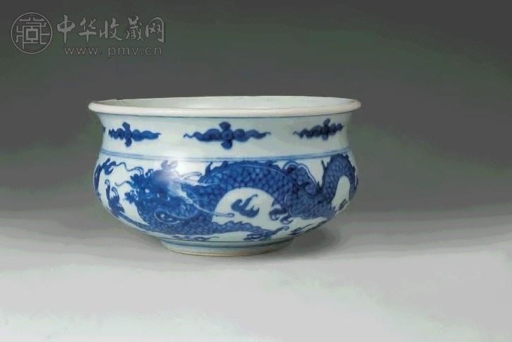 清康熙 青花双龙小炉