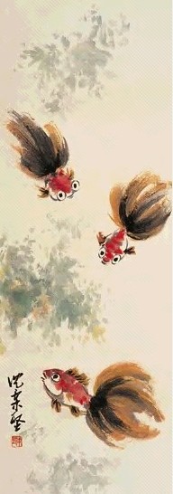 近现代 沈柔坚 金鱼 轴