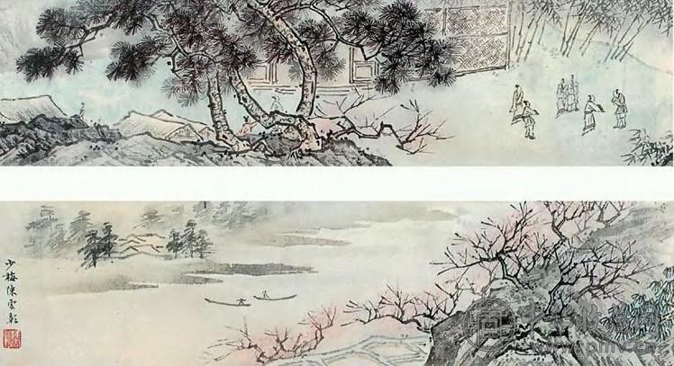 陈少梅 桃花源记 手卷 设色纸本