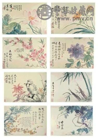 沈焯 1851年作 仿恽花卉册 册页 八开 设色纸本