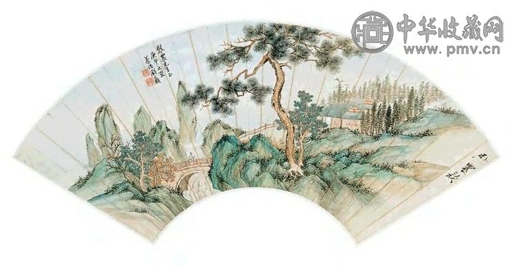 刘文机 庚午(1929年)作 策杖访友 扇面 设色纸本