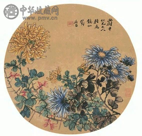 邓启昌 秋菊图 立轴 设色泥金绢本