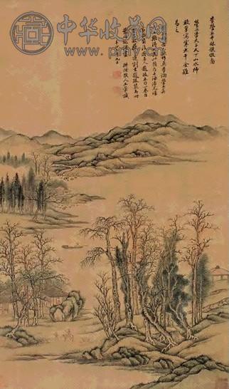 王翚(款) 1711年作 平林散牧图 立轴 设色绢本