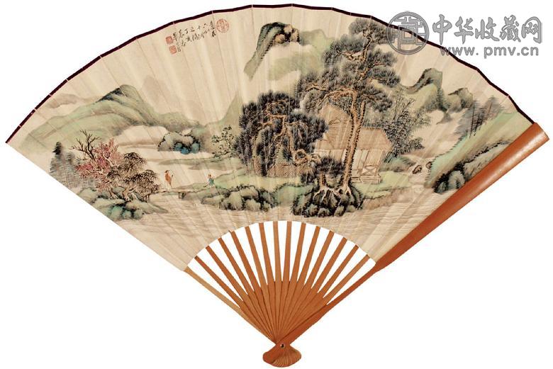 华日曾 丁亥(1947年)作 山水 成扇 设色纸本