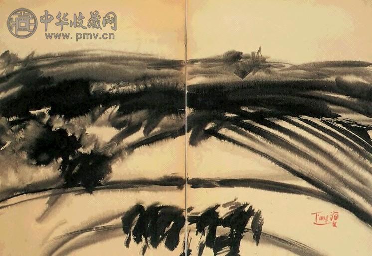 唐海文 抽象画(二连作)压克力纸本 镜框 纸本
