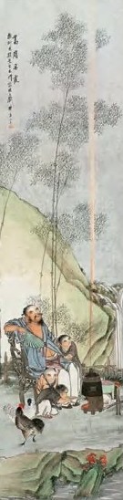 钱慧安 葛岭丹霞图 轴 设色纸本