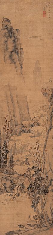 陈祼 山水 立轴 设色绢本