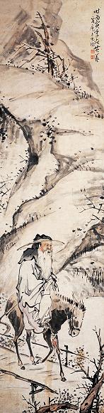 黄羲 踏雪寻梅 立轴 设色纸本