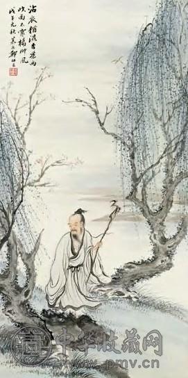 郑慕康 吹面不寒杨柳风图 立轴 设色纸本