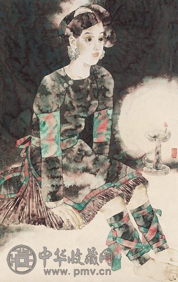 潘樱 现代作 人物图 立轴 设色纸本