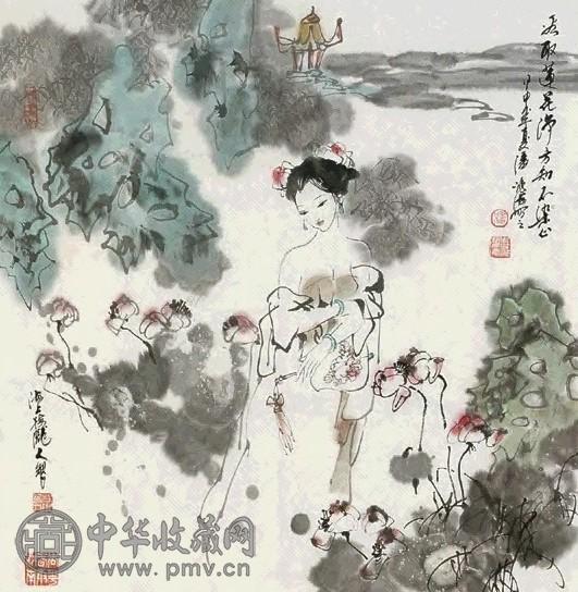 潘鸿海 看莲 镜心 设色纸本