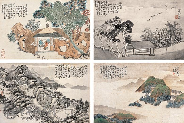 钱杜 山水 册页(4开) 设色绢本