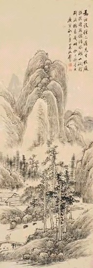 顾若波 溪桥杖履 立轴 墨色纸本