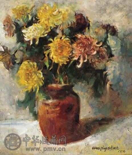 魏景山 1982年作 瓶花 油彩 画布 框