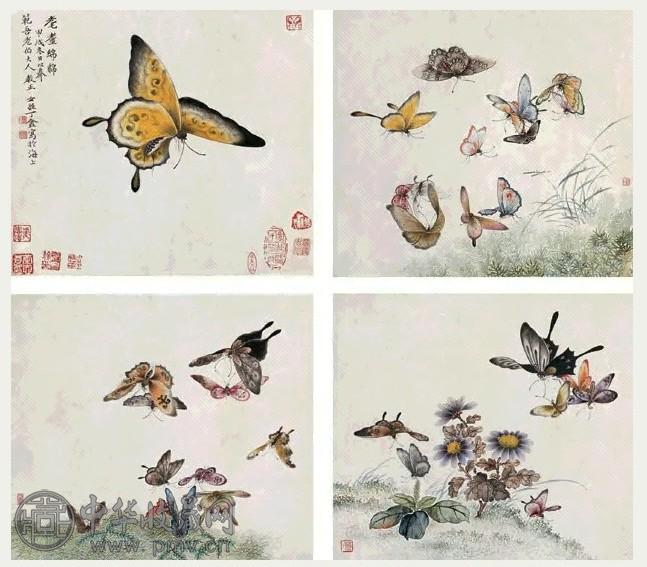 丁慕冰 1934年作 百蝶图 册页(12开) 设色纸本