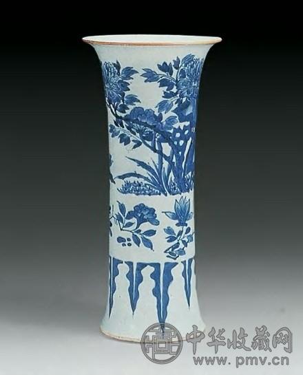 清顺治 青花花鸟纹觚