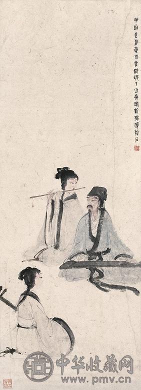 傅抱石 1944年作 琴笛和乐图 立轴 设色纸本
