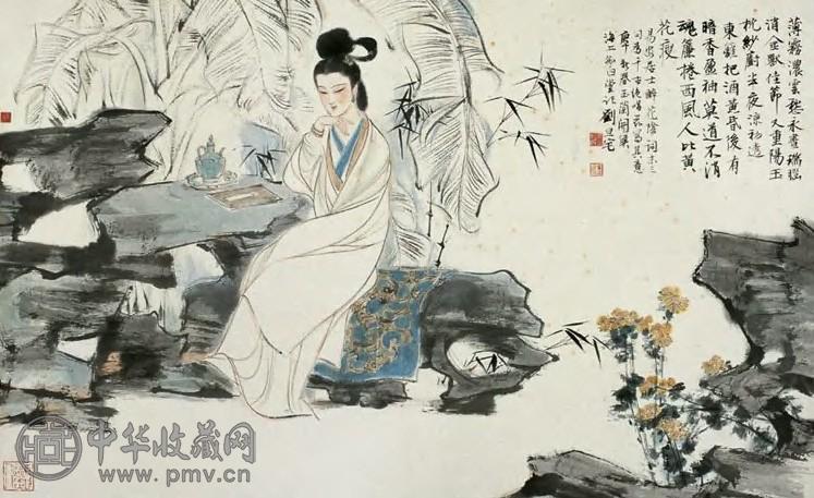 刘旦宅 1990年作 蕉荫仕女图 片 设色纸本