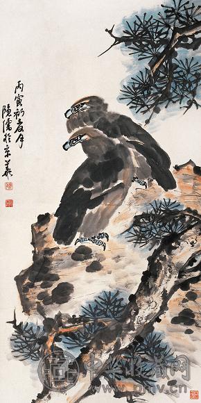 魏隐儒 1986年作 松鹰图 镜心 设色纸本