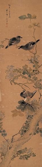 庄言 河边 立轴 设色