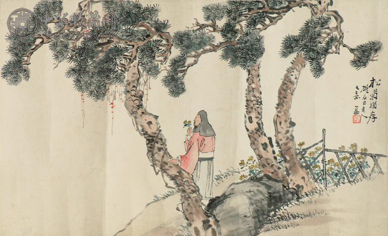 伍德彝 松菊犹存 镜心 设色纸本