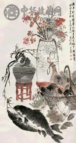 倪墨耕 1919年作 岁朝清供图 立轴 设色纸本