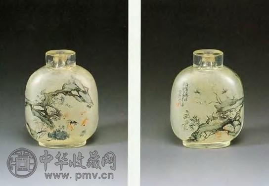 民国 丁二仲水晶内画金鱼草虫鼻烟壶