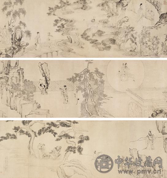 薛宣 1712年作 白描人物卷 手卷 水墨纸本