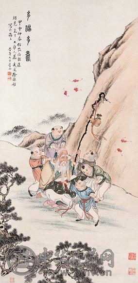 徐源舫 1944年作 福寿多子图 立轴 设色纸本