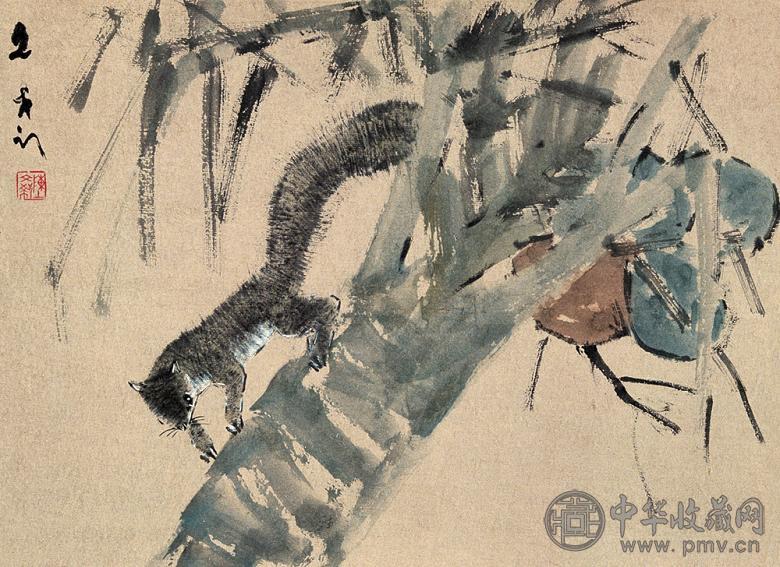陈文希 松鼠 镜心 设色纸本