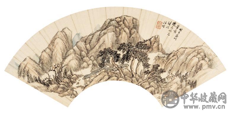 汪昉 松山烟霭 扇面 设色纸本