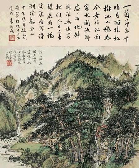 黄起凤 1938年作 溪山访友图 轴 设色纸本