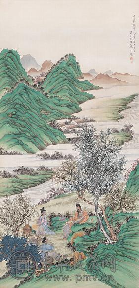 彭旸 辛未(1931年)作 春溪烹茗 立轴 设色绢本