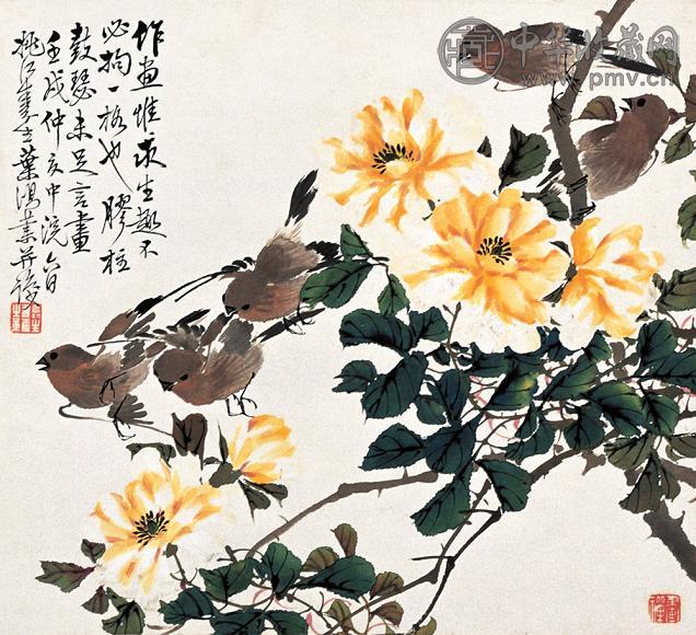 叶鸿业 花卉 立轴 设色纸本