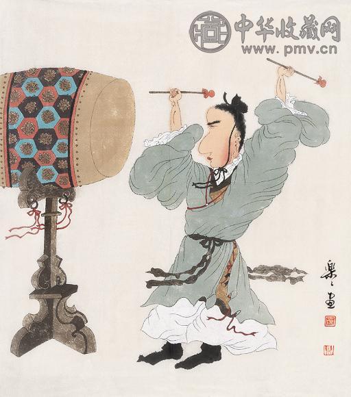 徐乐乐 敲鼓声起 镜心 设色纸本