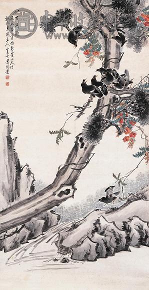 叶鸿业 八百遐龄 立轴 纸本设色