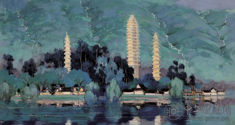 尹戎生 大理三塔寺 纸板 油画