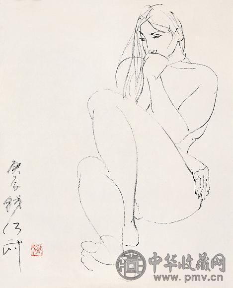 钱绍武 女人体 镜片 水墨纸本