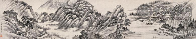 伍学藻 溪山无尽图 手卷 水墨纸本