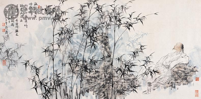 王明明 1997年作 板桥先生吟诗图 镜心 设色纸本